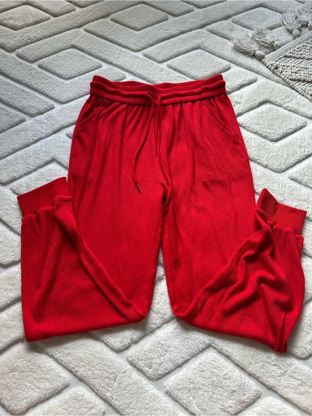 Cozy Red Ribbed Jogger Pants and Quarter Zip